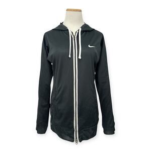 NIKE | S | Dri-Fit Black Perforated Mesh Long Sleeve Zip Up Hooded Track Jacket